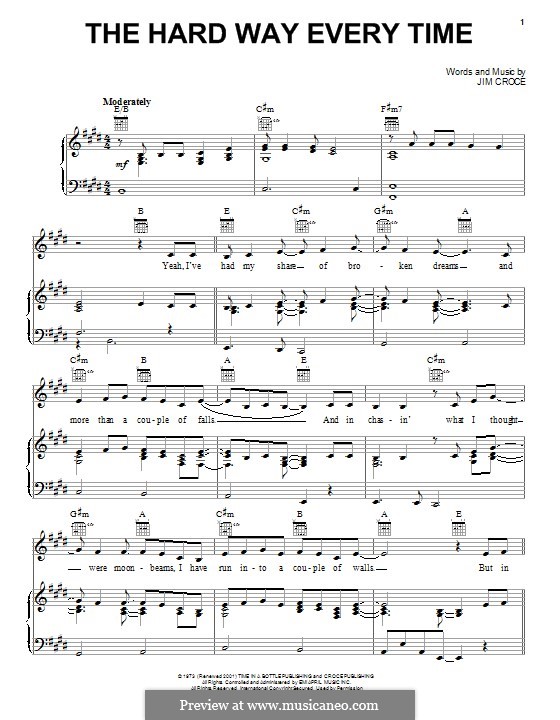 The Hard Way Every Time: Für Stimme und Klavier (oder Gitarre) by Jim Croce