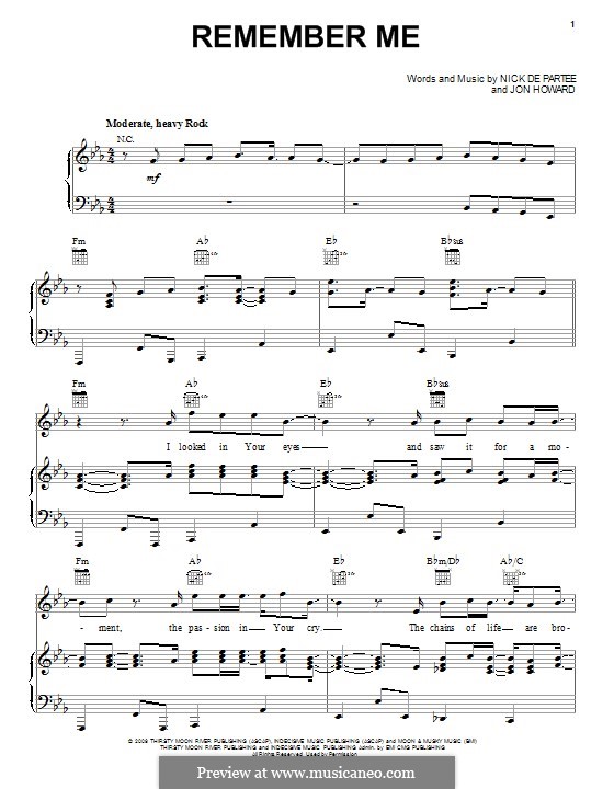 Remember Me (Kutless): Für Stimme und Klavier (oder Gitarre) by Jon Howard, Nick de Partee