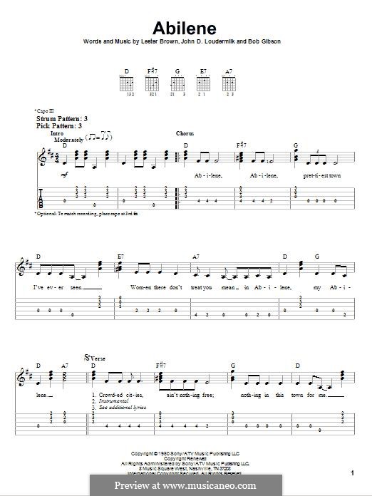 Abilene (George Hamilton IV): Für Gitarre mit Tabulatur by John D. Loudermilk, Bob Gibson, Lester Brown