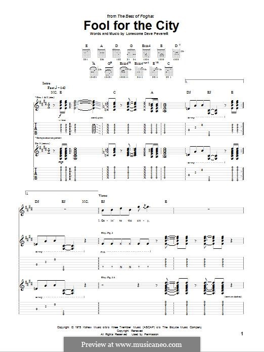 Fool for the City (Foghat): Für Gitarre mit Tabulatur by Lonesome Dave Peverett