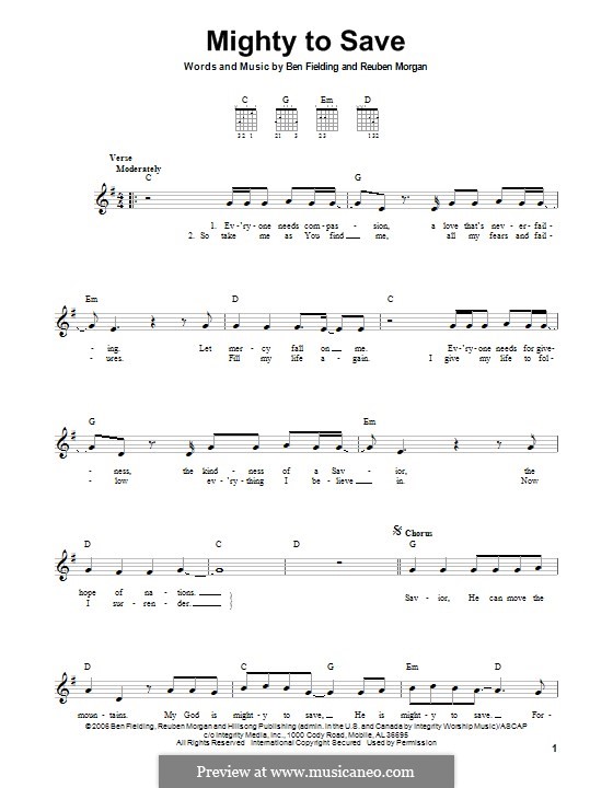 Mighty to Save (Hillsong UNITED): Für Gitarre mit Tabulatur by Ben Fielding, Reuben Morgan