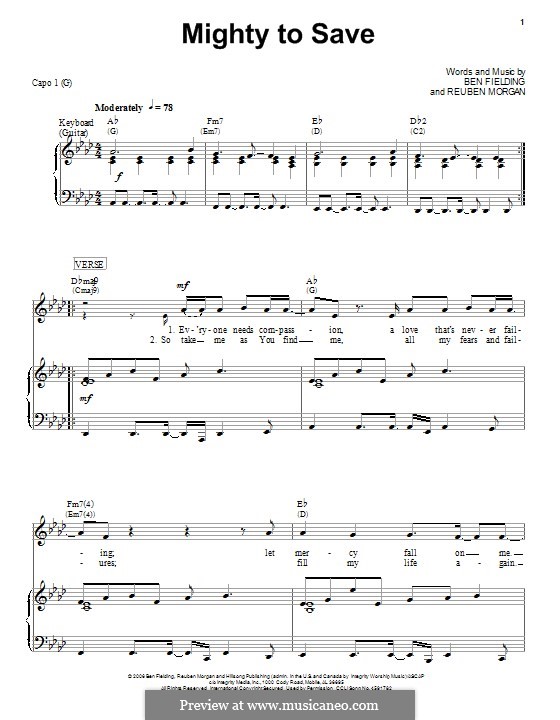 Mighty to Save (Hillsong UNITED): Für Stimme und Klavier (oder Gitarre) by Ben Fielding, Reuben Morgan