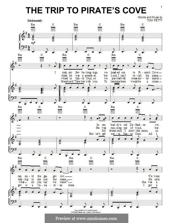 The Trip To Pirate's Cove (Tom Petty and The Heartbreakers): Für Stimme und Klavier (oder Gitarre) by Tom Petty