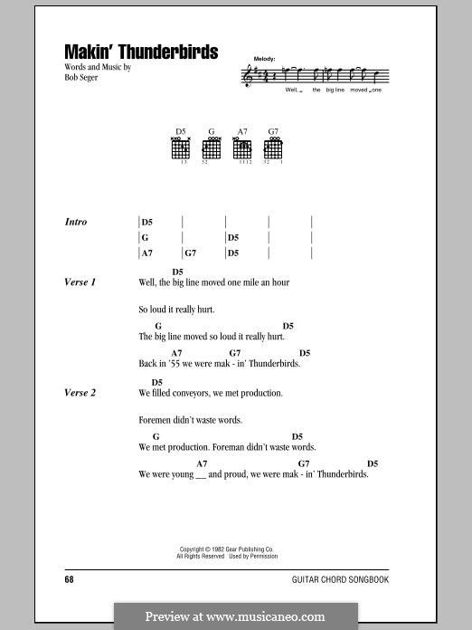 Makin' Thunderbirds: Text und Akkorde by Bob Seger