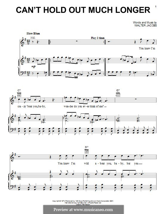 Can't Hold Out Much Longer: Für Stimme und Klavier (oder Gitarre) by Walter Jacobs