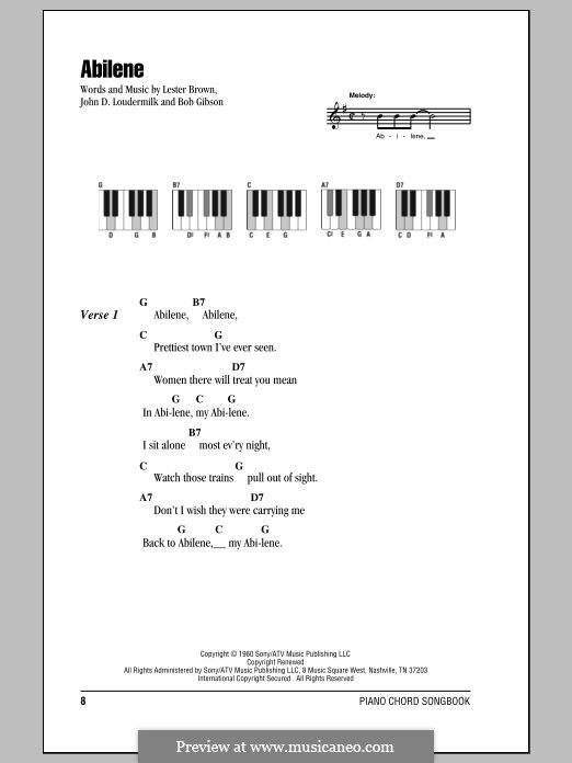 Abilene (George Hamilton IV): Für Stimme und Klavier by John D. Loudermilk, Bob Gibson, Lester Brown
