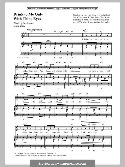 Drink to Me Only With Thine Eyes: Für Stimme und Klavier by Unknown (works before 1850)