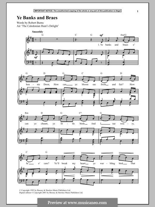 Ye Banks and Braes: Für Stimme und Klavier by Unknown (works before 1850)