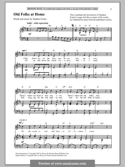 Old Folks at Home: Für Stimme und Klavier by Stephen Foster
