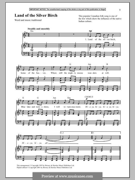Land of the Silver Birch: Für Stimme und Klavier by folklore