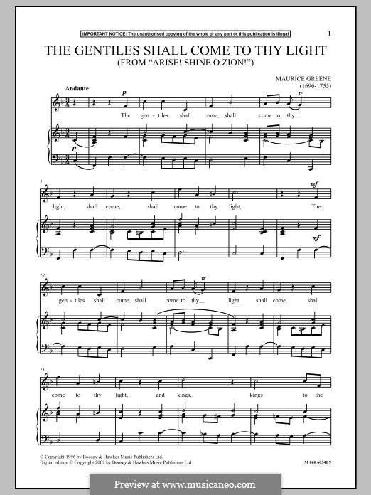 The Gentiles Shall Come to thy Light (from Arise! Shine O Zion!): Für Stimme und Klavier by Maurice Greene