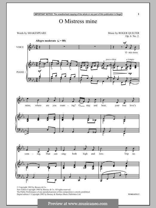 O Mistress Mine: Für Stimme und Klavier by Roger Quilter