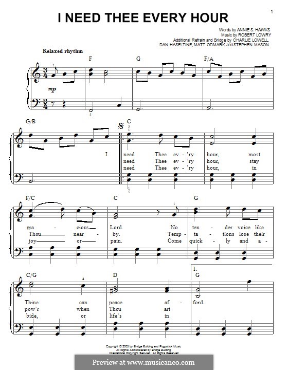 I Need Thee Every Hour: Für Klavier by Robert Lowry