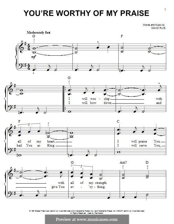 You're Worthy of My Praise (Passion): Für Klavier by David Ruis