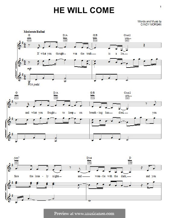 He Will Come (Mandisa): Für Stimme und Klavier (oder Gitarre) by Cindy Morgan