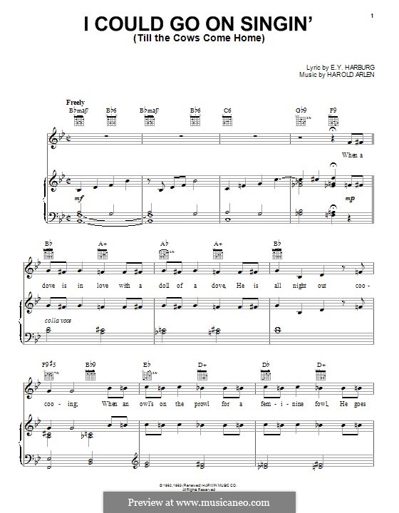 I Could Go on Singin' (Till the Cows Come Home): Für Stimme und Klavier (oder Gitarre) by Harold Arlen