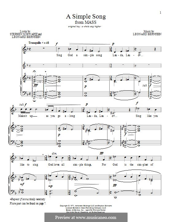 A Simple Song (from Mass): Für Stimme und Klavier by Leonard Bernstein