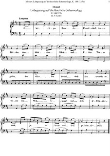 Lobegesang auf die feierliche Johannisloge, K.148 (125h): Für Stimme und Klavier by Wolfgang Amadeus Mozart