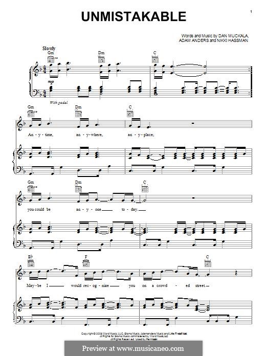 Unmistakable (Backstreet Boys): Für Stimme und Klavier (oder Gitarre) by Adam Anders, Dan Muckala, Nikki Hassman