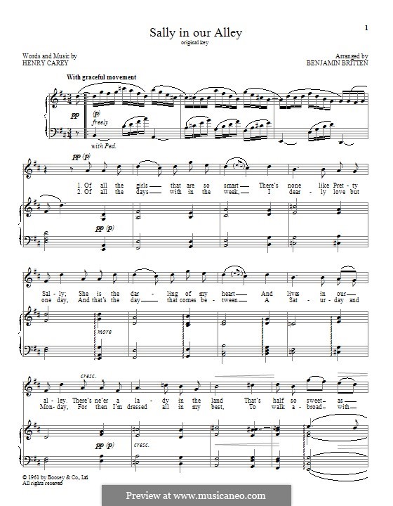 Sally in Our Alley: Für Stimme und Klavier by Henry Carey
