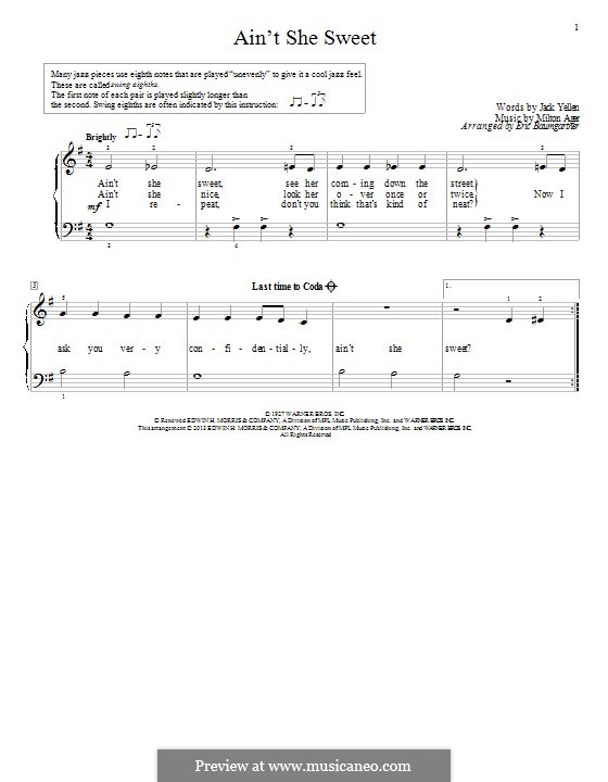 Ain't She Sweet (The Beatles): Für Klavier by Milton Ager