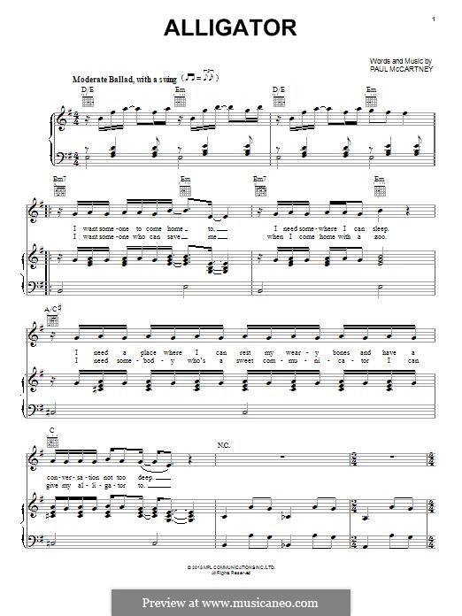 Alligator von P. McCartney - Noten auf MusicaNeo