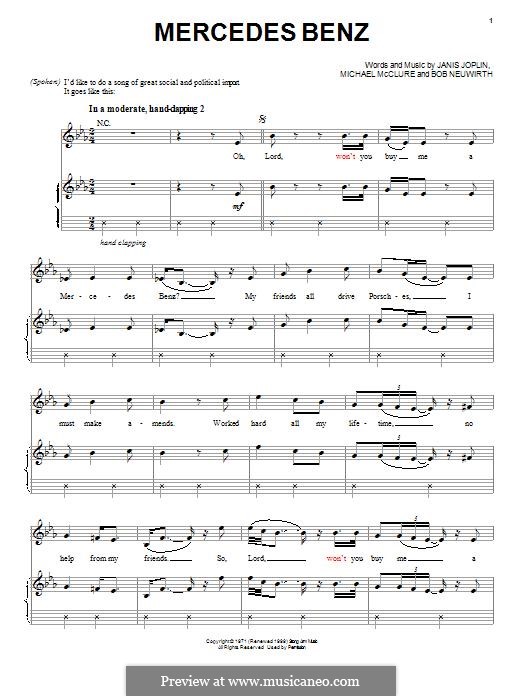 Mercedes Benz: Für Stimme und Klavier (oder Gitarre) by Bob Neuwirth, Janis Joplin, Michael McClure