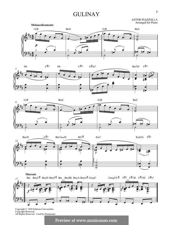 Gulinay: Für Klavier by Astor Piazzolla