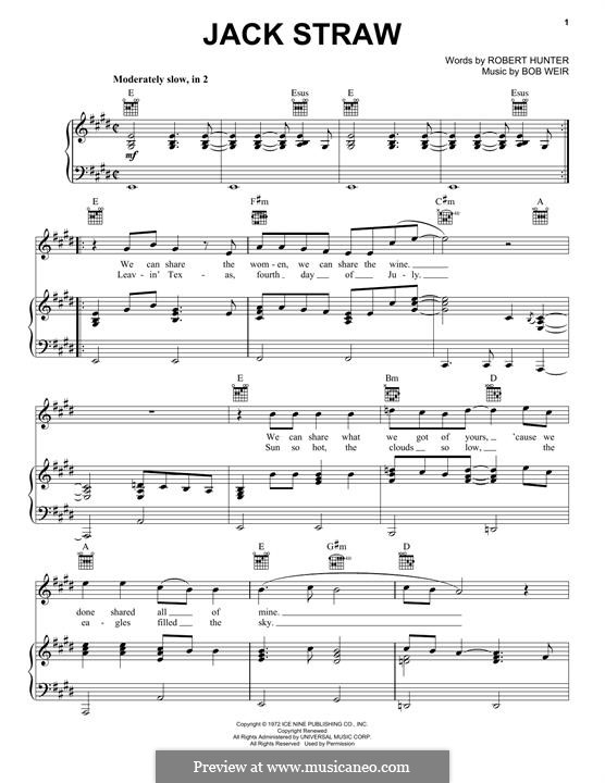 Jack Straw (Grateful Dead) von R. Hunter, B. Weir Noten auf MusicaNeo