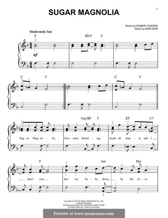 Sugar Magnolia (Grateful Dead): Für Klavier by Robert Hunter, Bob Weir