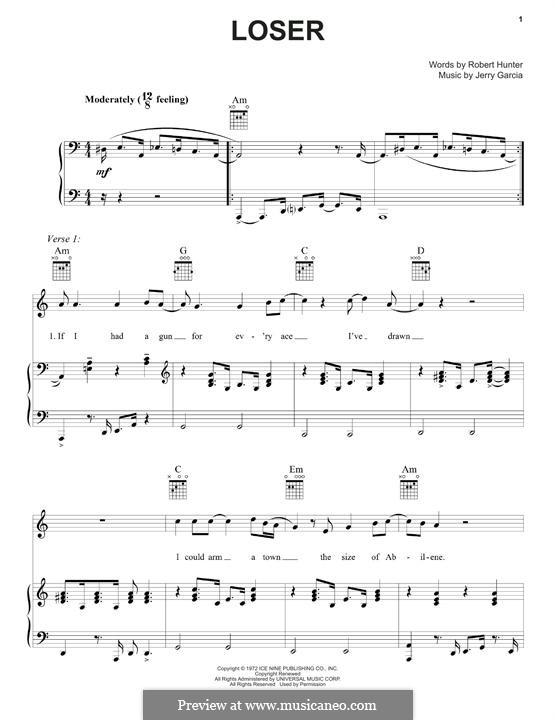Loser (Grateful Dead): Für Stimme und Klavier (oder Gitarre) by Jerry Garcia, Robert Hunter