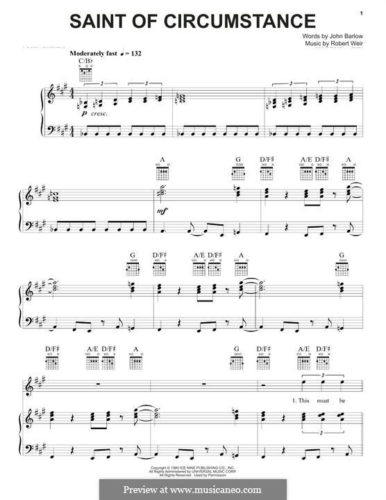 Saint of Circumstance (Grateful Dead): Für Stimme und Klavier (oder Gitarre) by Bob Weir, John Barlow