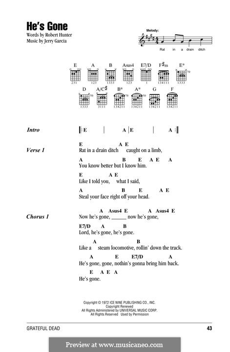 He's Gone (Grateful Dead): Text und Akkorde by Jerry Garcia, Robert Hunter