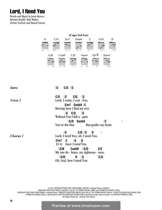 Lord, I Need You (Passion): Text und Akkorde by Daniel Carson, Jesse Reeves, Kristian Stanfill, Matt Maher, Christy Nockels