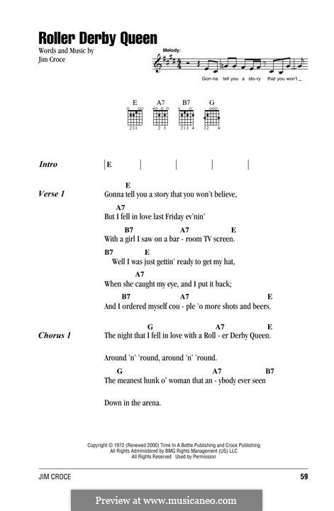Roller Derby Queen: Text und Akkorde by Jim Croce