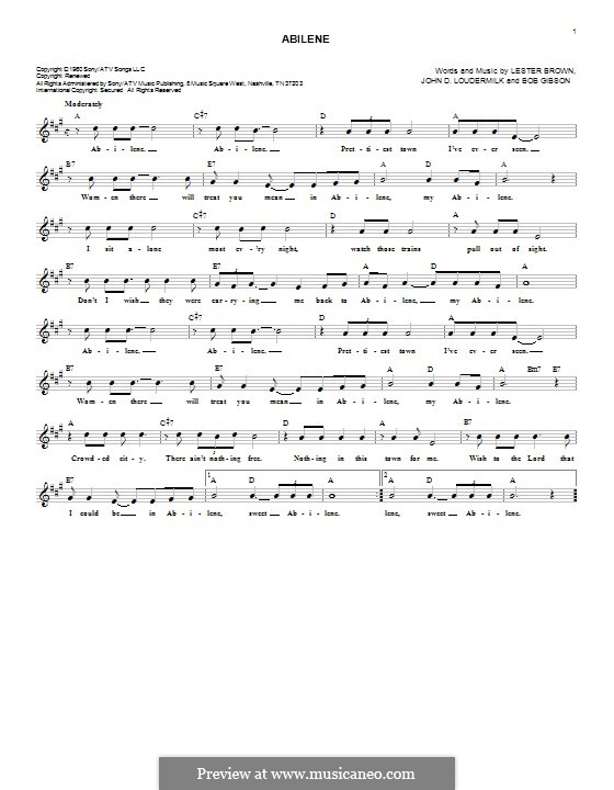 Abilene (George Hamilton IV): Melodische Linie by John D. Loudermilk, Bob Gibson, Lester Brown