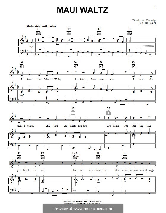 Maui Waltz: Für Stimme und Klavier (oder Gitarre) by Bob Nelson