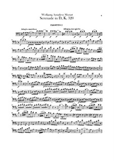 Serenade für Orchester Nr.9 in D-Dur 'Posthorn', K.320: Fagottstimme by Wolfgang Amadeus Mozart