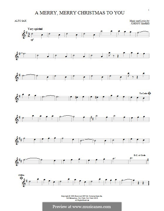A Merry, Merry Christmas to You: Für Altsaxophon by Johnny Marks