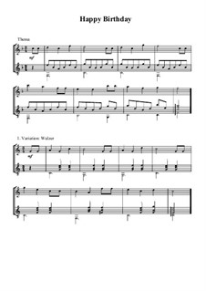 Zum Geburtstag viel Glück: Variationen, for flute and guitar by Mildred Hill