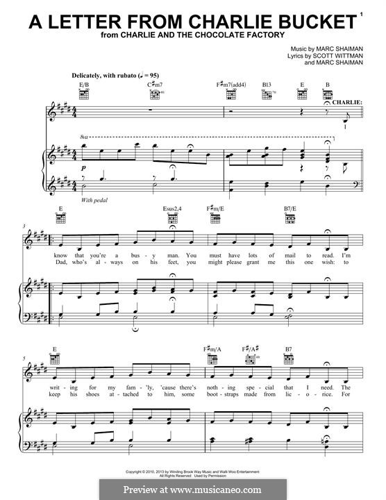 A Letter from Charlie Bucket: Für Stimme und Klavier (oder Gitarre) by Marc Shaiman