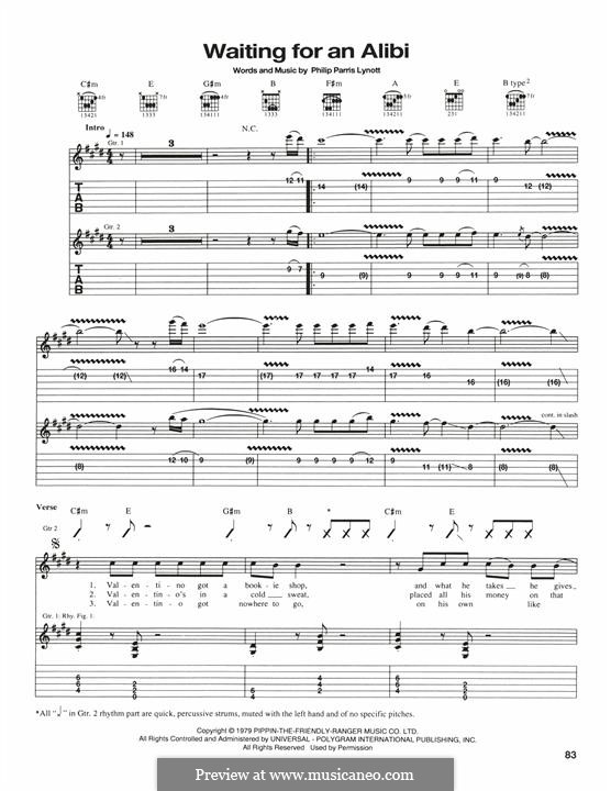 Waiting for an Alibi (Thin Lizzy): Für Gitarre mit Tabulatur by Phil Lynott