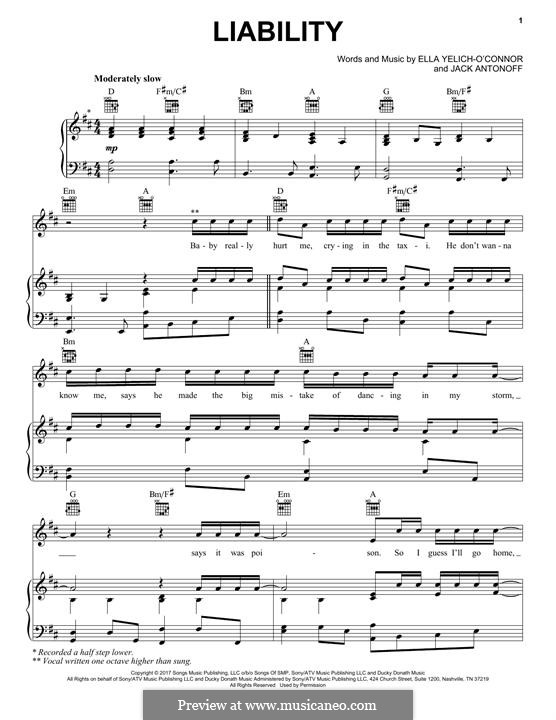 Liability (Lorde): Für Stimme und Klavier (oder Gitarre) by Jack Antonoff, Ella Yelich-O'Connor