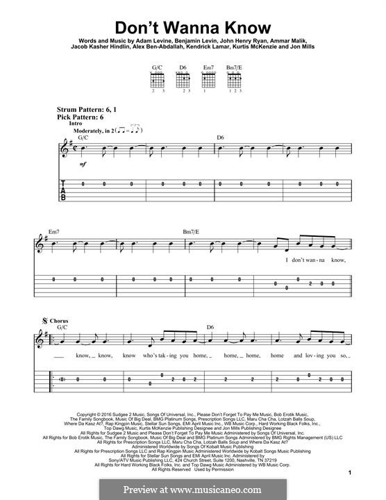 Don't Wanna Know (Maroon 5): Für Gitarre mit Tabulatur by Adam Levine, Ammar Malik, Benjamin Levin, Jacob Kasher Hindlin, Jon Mills, Kurtis McKenzie