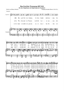 Trennungslied, K.519: Klavierauszug mit Singstimmen by Wolfgang Amadeus Mozart