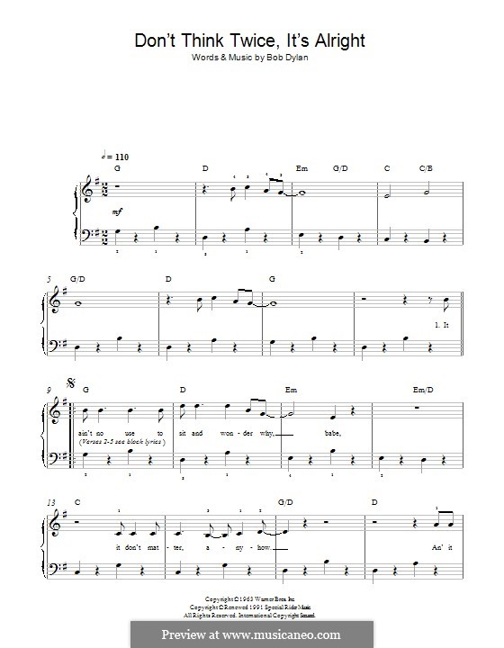 Don't Think Twice, It's Alright: Für Klavier by Bob Dylan