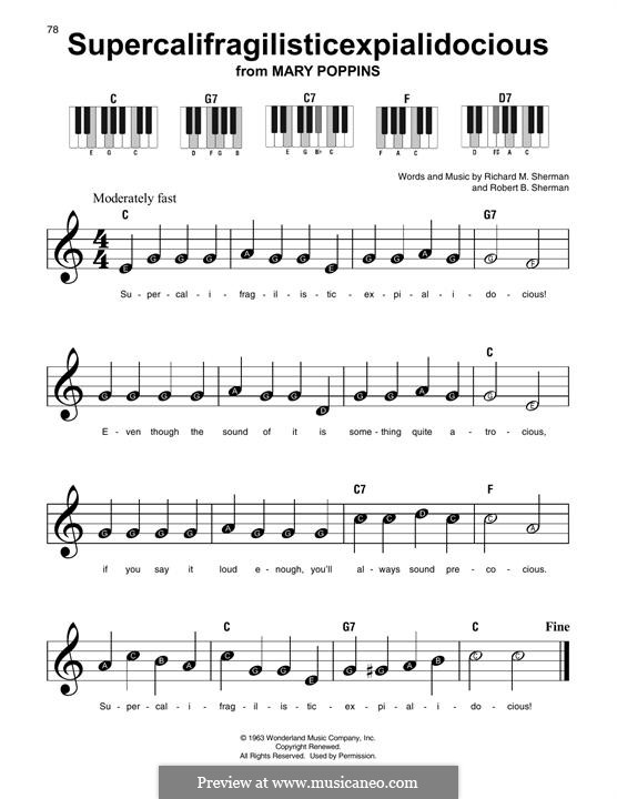 Supercalifragilisticexpialidocious (from Mary Poppins): Melodische Linie by Richard M. Sherman, Robert B. Sherman
