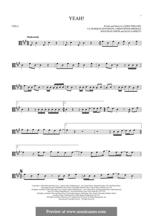 Yeah! (Usher featuring Lil Jon & Ludacris): For viola by Christine Yarian, Christopher Bridges, Freddie Perren, Jalil Hutchins, James Phillips, Jonathan Smith, LaMarquis Jefferson, Lawrence Smith, J. Que, Sean Garrett