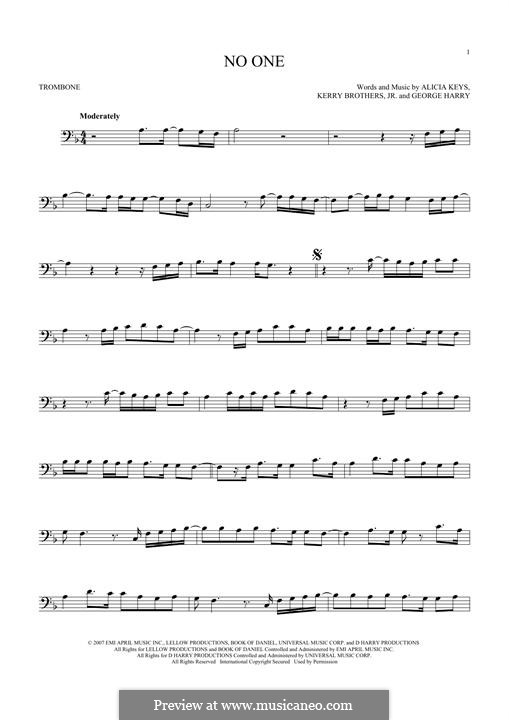No One: For trombone by Alicia Keys, George Michael Harry, Kerry Brothers