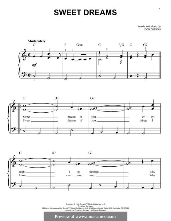 Sweet Dreams (Patsy Cline): Für Klavier by Don Gibson